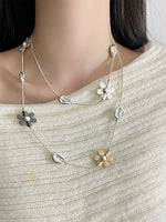 Load image into Gallery viewer, Metal Flower Color Block Long Chain Necklace Women N6B017