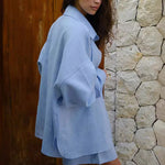 Load image into Gallery viewer, Vacation Long Sleeve Shirt Shorts Lounge Set Women N6A109