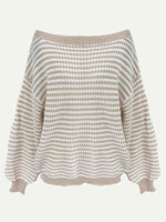 Load image into Gallery viewer, Off Shoulder Stripe Knit Sweater Drop Sleeve Women N6B031