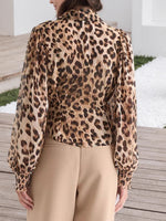 Load image into Gallery viewer, Leopard Print Bubble Sleeve Fitted Shirt Women N6C124