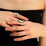 Load image into Gallery viewer, Matte Water Ripple Black Agate Open Ring Women S5P916