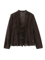 Load image into Gallery viewer, Elegant Relaxed V Neck Long Sleeve Polka Dot Blouse N6A180