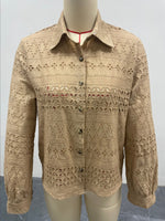 Load image into Gallery viewer, Beige Embroidered Eyelet Blouse Women N6D134