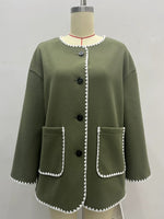 Load image into Gallery viewer, Short Contrast Trim Button Pocket Coat Women N6H042