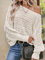 Load image into Gallery viewer, Crochet Batwing Sleeve Off Shoulder Sweater N6B027