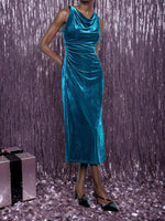 Load image into Gallery viewer, Sleeveless Velvet Evening Gown Bodycon Cheongsam Side N5A687