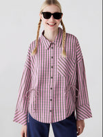 Load image into Gallery viewer, Bow Tie Detail Gingham Shirt Women N6C112