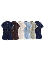 Load image into Gallery viewer, Pocket Detail Denim Short Jumpsuit N6F001