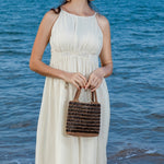 Load image into Gallery viewer, Handwoven Color Block Wood Bead Bag Beach Women S5P966