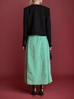 Load image into Gallery viewer, Tweed Gold Button Cardigan Cropped Mid Heavy Black N5Z579