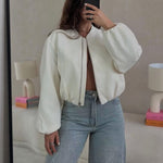 Load image into Gallery viewer, Puff Hem Zip Up Baseball Jacket Women N6A150