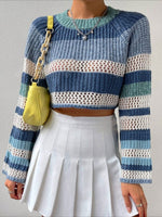 Load image into Gallery viewer, Color Block Striped Knit Crop Sweater Women N6B025