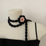 Load image into Gallery viewer, Vintage Handknit Rose Scarf Necklace Poly Narrow M5A324