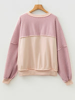 Load image into Gallery viewer, Pink Stripe Round Neck Long Sleeve Top Women N6B077