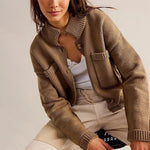 Load image into Gallery viewer, Stand Collar Cardigan Women Solid Knit Open Front N5A891