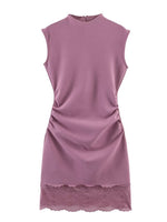 Load image into Gallery viewer, Lace Trim Satin Mini Dress Women N6C275