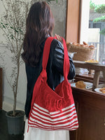 Load image into Gallery viewer, Striped Color Block Fringe Knit Crossbody Tote Bag N6C055