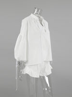 Load image into Gallery viewer, Lantern Sleeve Linen Two-Piece Set Women N6D115