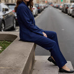 Load image into Gallery viewer, Blue Asymmetric Suit Set Women Office Blazer Pant N5A901