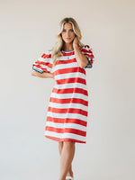 Load image into Gallery viewer, Striped Bubble Sleeve T-shirt Dress Women N6C327