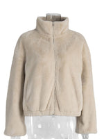 Load image into Gallery viewer, Stand Collar Faux Fur Zip Coat Women Beige N5A295