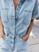 Load image into Gallery viewer, Pocket Detail Denim Short Jumpsuit N6F001