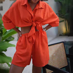 Load image into Gallery viewer, Vacation Long Sleeve Shirt Shorts Lounge Set Women N6A109