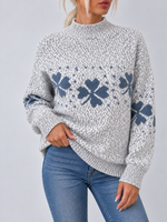 Load image into Gallery viewer, Half High Collar Snowflake Knit Sweater Women N6H259