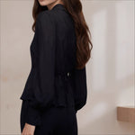 Load image into Gallery viewer, Black V Neck Ruffle Blouse Women French Style N5A708