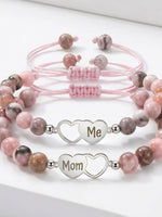 Load image into Gallery viewer, Pink Zebra Stone Beaded Mother Daughter Bracelet Set N6D527