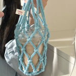 Load image into Gallery viewer, Handmade Cotton Linen Water Bottle Mesh Bag N6G086