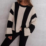 Load image into Gallery viewer, Oversized Stripe Knit Sweater Women Pink Black Color N5A831