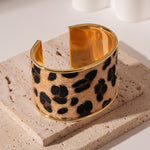 Load image into Gallery viewer, Leopard Flocked Leather Bangle Geometric Open Alloy S5P255