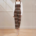 Load image into Gallery viewer, Brown Plaid Jumpsuit Women High Waist Wide N5A899
