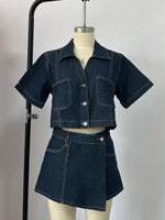 Load image into Gallery viewer, Denim Shirt and Shorts Set Women Relaxed Fit N6D168