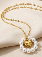 Load image into Gallery viewer, Pearl Heart Ring MUM Pendant Necklace Women N6D526