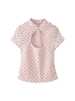 Load image into Gallery viewer, Pink Polka Dot Openwork Short Sleeve Shirt Women N6E154