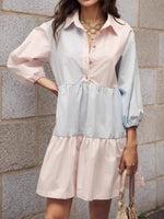 Load image into Gallery viewer, Pink Blue Stripe Ruffle Dress Women N5A769