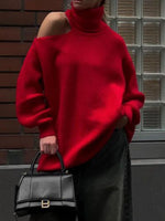 Load image into Gallery viewer, High Neck Off-Shoulder Pullover Sweater Women N5A505