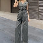 Load image into Gallery viewer, Gray Sleeveless Jumpsuit Women V Neck Office Wear N5A894