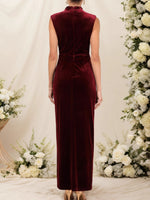 Load image into Gallery viewer, Sleeveless Velvet Evening Gown Women Wine Red N5A459