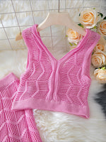 Load image into Gallery viewer, Pink Crop Halter Top and Slit Skirt Set Women N6C294