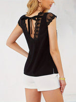 Load image into Gallery viewer, Black Bow Tie Lace Patch Sheer V Tank Women N5A968