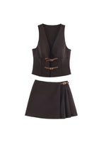 Load image into Gallery viewer, Strapless V neck Color Block Buckle Bra Top Skirt Set N6C274