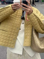 Load image into Gallery viewer, Black Yellow Plaid Cotton Jacket Women Round Neck N5A740