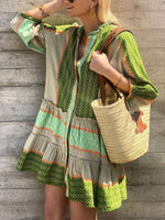 Load image into Gallery viewer, Printed Linen Blend Flounce Sleeve Short Dress Women N6D056