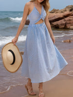 Load image into Gallery viewer, Stripe Open Back Tie Detail Slip Dress Women N6C248