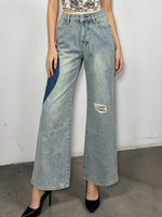 Load image into Gallery viewer, Patchwork Heart Detail Straight Leg Denim Jeans Women N6D163