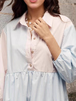 Load image into Gallery viewer, Pink Blue Stripe Ruffle Dress Women N5A769