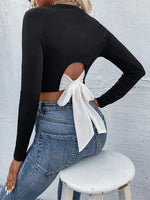 Load image into Gallery viewer, Round Neck Long Sleeve Color Block T Shirt Women N6B042